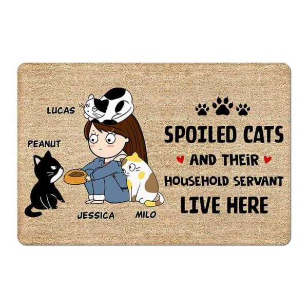Doormat The Cats And Household Servant Live Here Personalized Doormat