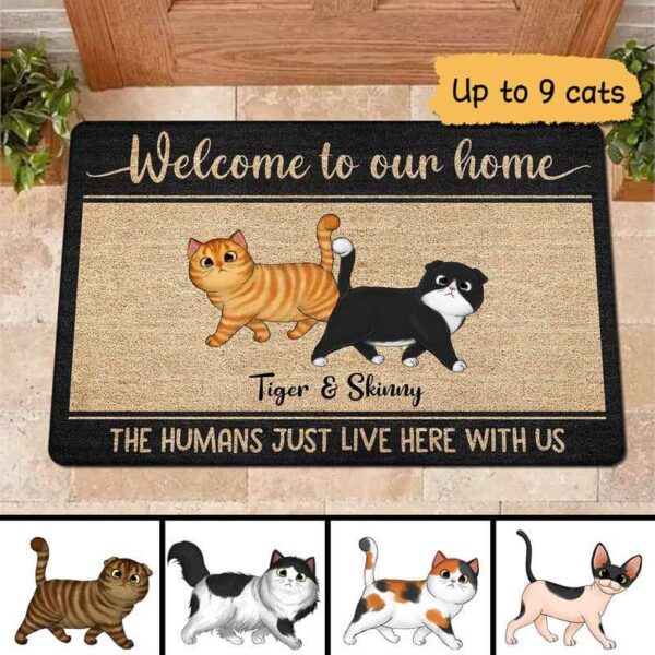 Doormat The Humans Live Here With Cats Personalized Doormat 18x30