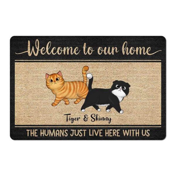Doormat The Humans Live Here With Cats Personalized Doormat