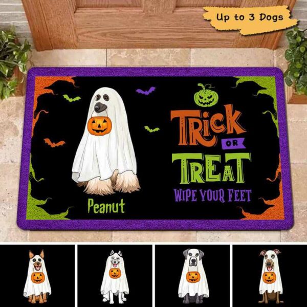 Doormat Trick Or Treat Wipe Your Feet Dog Halloween Personalized Doormat 16x24