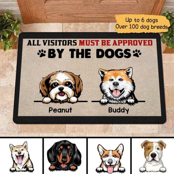 Doormat Visitors Must Be Approved By Peeking Dogs Personalized Doormat 16x24