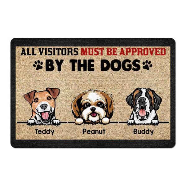 Doormat Visitors Must Be Approved By Peeking Dogs Personalized Doormat
