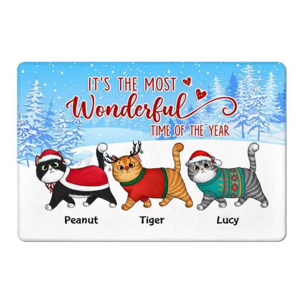 Doormat Walking Fluffy Cats Winter Christmas Personalized Doormat