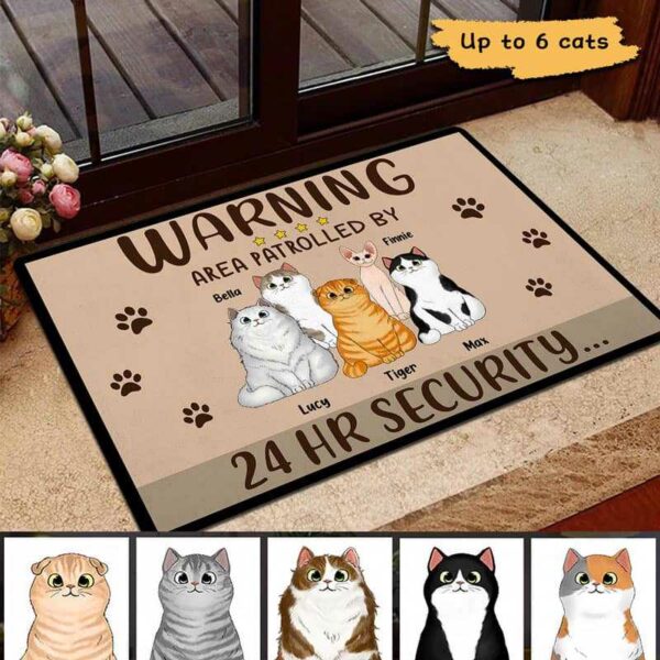 Doormat Warning Area Patrolled By Cats Personalized Doormat 18x30