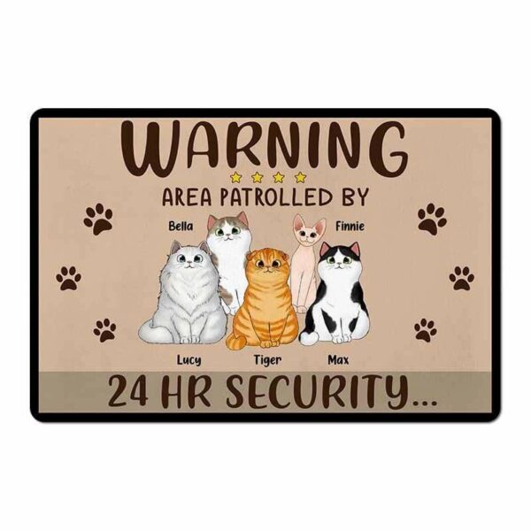 Doormat Warning Area Patrolled By Cats Personalized Doormat