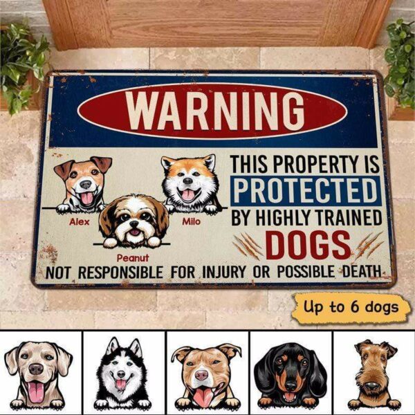 Doormat Warning This Property Protected By Dogs Personalized Doormat 18x30