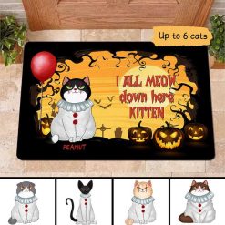 Doormat We All Meow Down Here Kitten Halloween Personalized Doormat 16x24