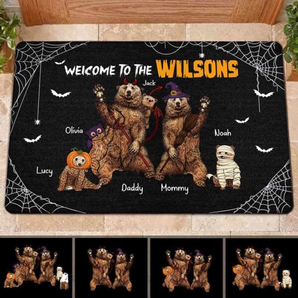 Doormat Welcome Bear Family Halloween Personalized Doormat 16x24