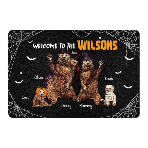Doormat Welcome Bear Family Halloween Personalized Doormat