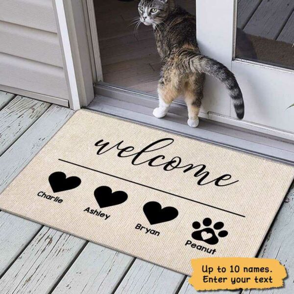 Doormat Welcome Heart Paw Simple Personalized Doormat 18x30