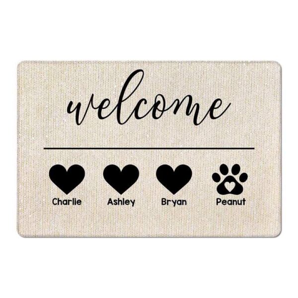 Doormat Welcome Heart Paw Simple Personalized Doormat