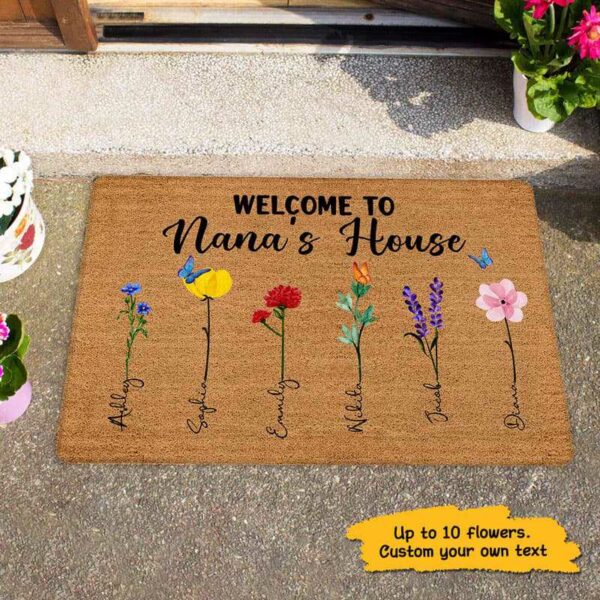 Doormat Welcome To Nana‘s House Watercolor Flower Personalized Doormat 16x24