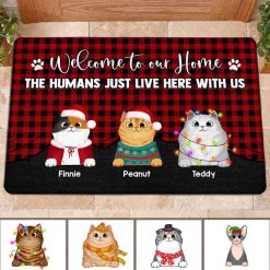 Doormat Welcome To Our Home Checkered Pattern Cats Personalized Doormat 16x24