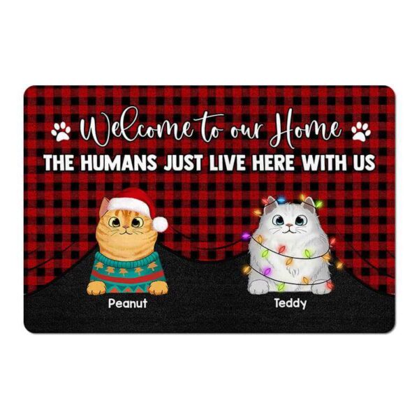Doormat Welcome To Our Home Checkered Pattern Cats Personalized Doormat