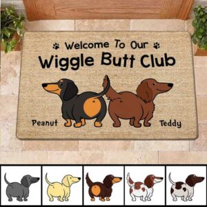 Doormat Welcome Wiggle Butt Club Dachshund Dog Personalized Doormat 18x30