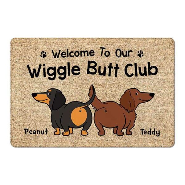Doormat Welcome Wiggle Butt Club Dachshund Dog Personalized Doormat