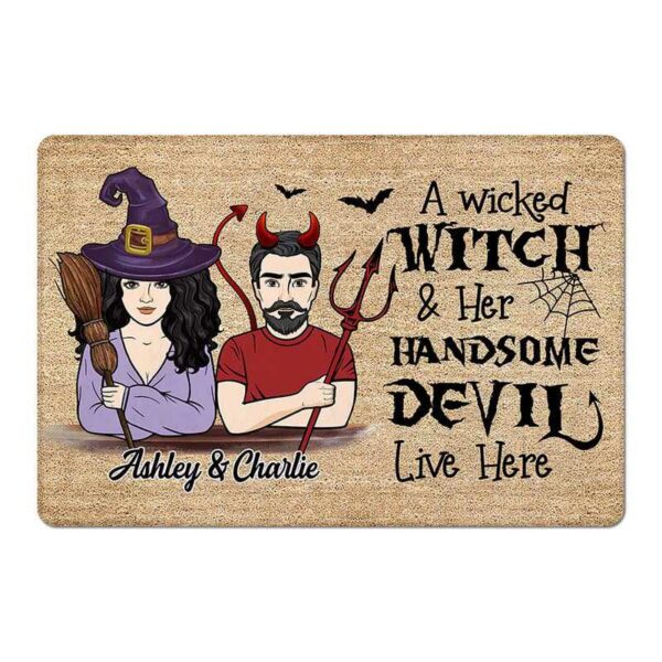 Doormat Wicked Witch And Handsome Devil Live Here Personalized Doormat