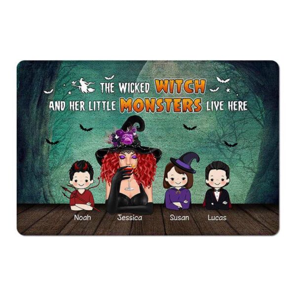 Doormat Wicked Witch & Monster Kids Halloween Personalized Doormat