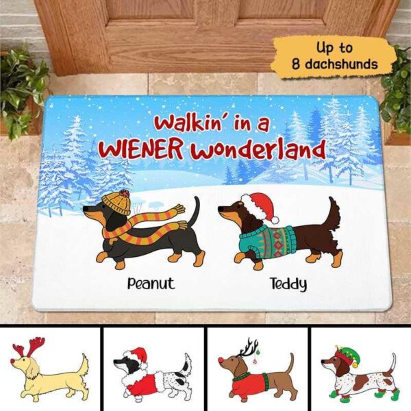 Doormat Wiener Wonderland Christmas Dachshund Personalized Doormat 16x24
