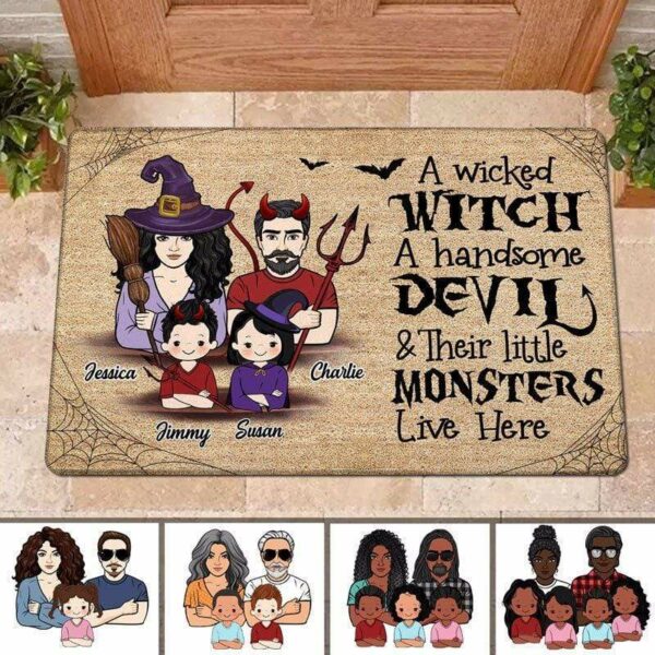 Doormat Witch Devil And Monsters Halloween Personalized Doormat 16x24