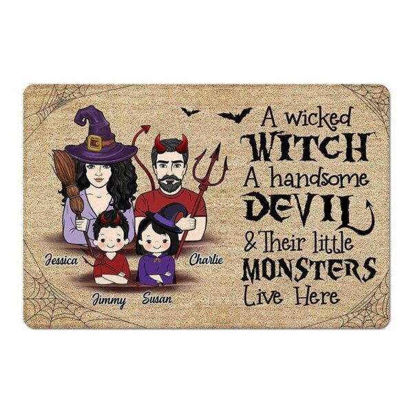 Doormat Witch Devil And Monsters Halloween Personalized Doormat