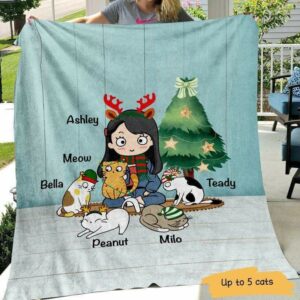 Fleece Blanket A Girl And Her Cat Christmas Personalized Fleece Blanket 60" x 80" - BEST SELLER