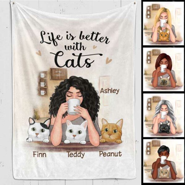 Fleece Blanket Better With Cats Personalized Fleece Blanket 60" x 80" - BEST SELLER