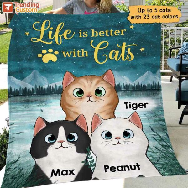 Fleece Blanket Better With Cute Cats Personalized Fleece Blanket 60" x 80" - BEST SELLER