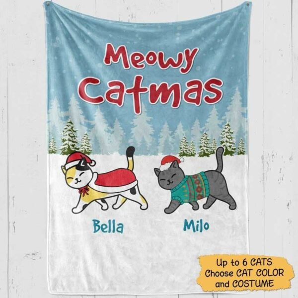 Fleece Blanket Christmas Cat Walking in The Snow Personalized Fleece Blanket 60" x 80" - BEST SELLER