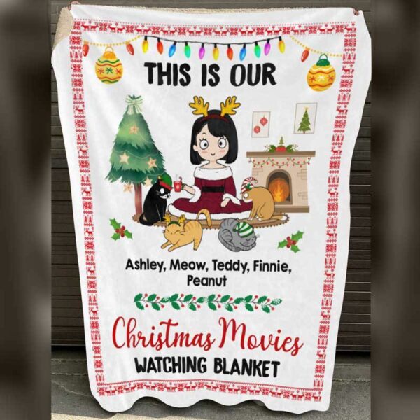 Fleece Blanket Christmas Movies Watching With Cats Personalized Fleece Blanket