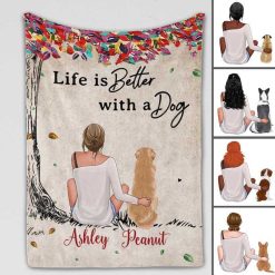 Fleece Blanket Colorful Tree Life Is Better Dogs Personalize Fleece Blanket 60