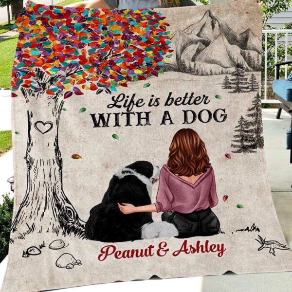 Fleece Blanket Colorful Tree Life Is Better With A Dog Personalized Fleece Blanket