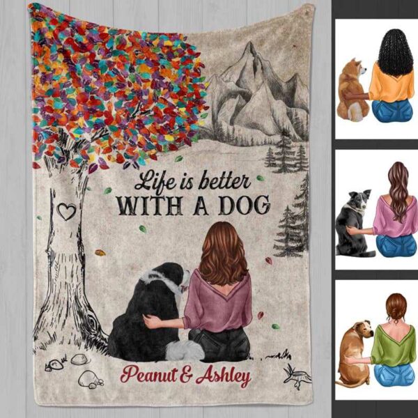 Fleece Blanket Colorful Tree Life Is Better With A Dog Personalized Fleece Blanket 60" x 80" - BEST SELLER