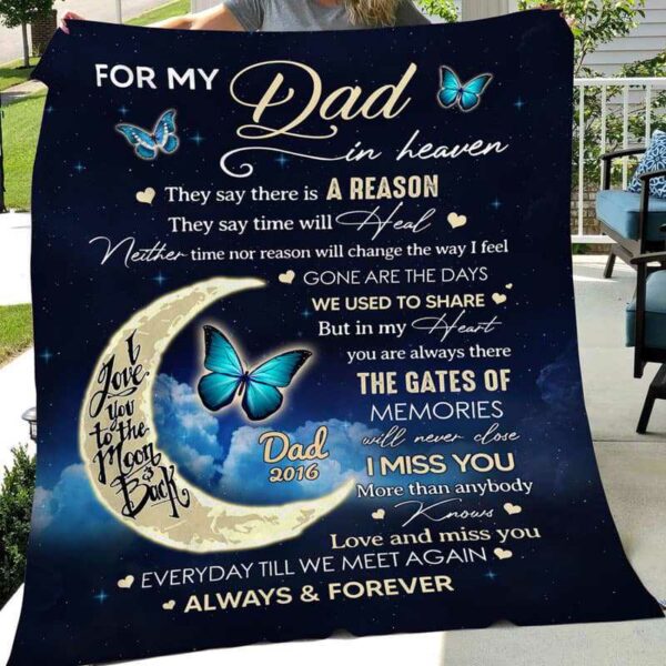 Fleece Blanket Dad Mom In Heaven Butterflies Moon Memorial Personalized Fleece Blanket 30" x 40"