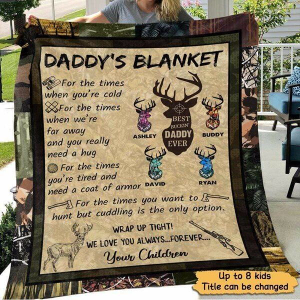 Fleece Blanket Dear Best Buckin‘ Dad Grandpa Ever Hunting Personalized Fleece Blanket 30" x 40"