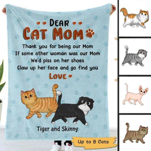 Fleece Blanket Dear Cat Mom Walking Fluffy Cats Personalized Fleece Blanket 30" x 40"