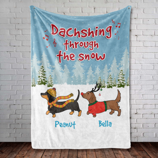 Fleece Blanket Dog Christmas Dachshund Wiener Wonderland Personalized Fleece Blanket 60" x 80" - BEST SELLER