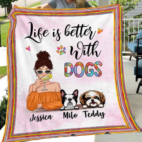 Fleece Blanket Dog Mom Cocktail Girl With Dogs Personalized Fleece Blanket 30" x 40"