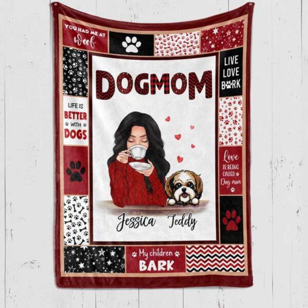 Fleece Blanket Dog Mom Coffee Girl Personalized Fleece Blanket