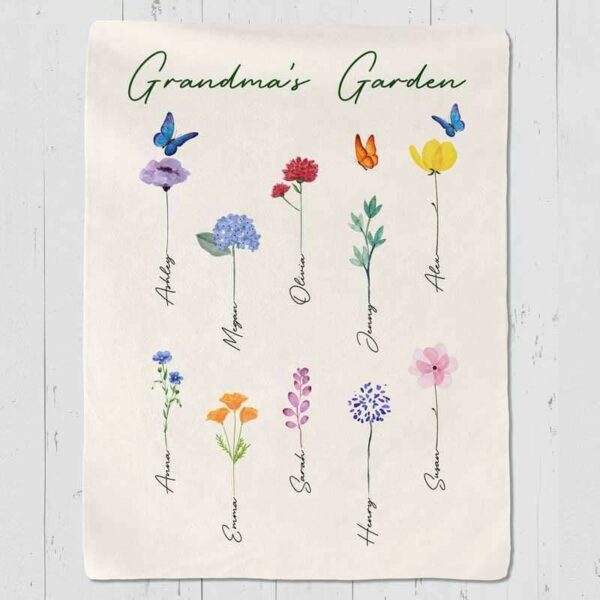 Fleece Blanket Family Watercolor Flowers Personalized Fleece Blanket