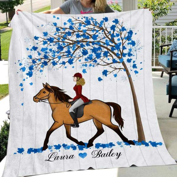 Fleece Blanket Girl And Her Horse Under Tree Personalized Fleece Blanket