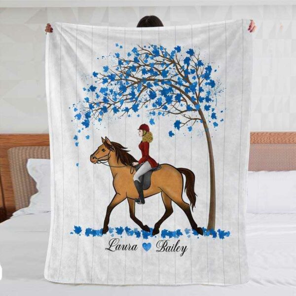 Fleece Blanket Girl And Her Horse Under Tree Personalized Fleece Blanket 30" x 40"