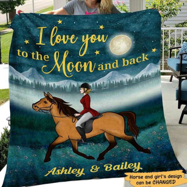 Fleece Blanket Girl and Horse Love You To The Moon and Back Personalized Fleece Blanket