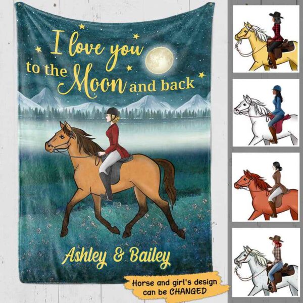 Fleece Blanket Girl and Horse Love You To The Moon and Back Personalized Fleece Blanket 60" x 80" - BEST SELLER