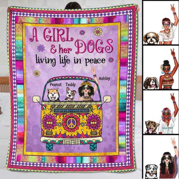 Fleece Blanket Girl & Dog On Van Bohemian Hippie Personalized Fleece Blanket 30" x 40"