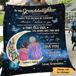 Fleece Blanket Grandma Granddaughter On Moon Personalized Fleece Blanket 30
