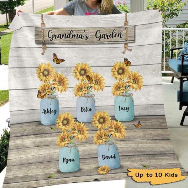 Fleece Blanket Grandma‘s Garden Sunflower Vase Personalized Fleece Blanket 60" x 80" - BEST SELLER