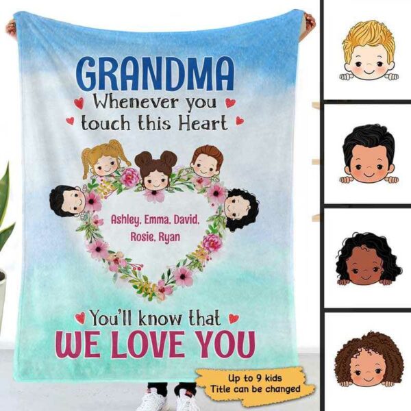 Fleece Blanket Grandma Touch This Heart Peeking Kids Personalized Fleece Blanket 30" x 40"