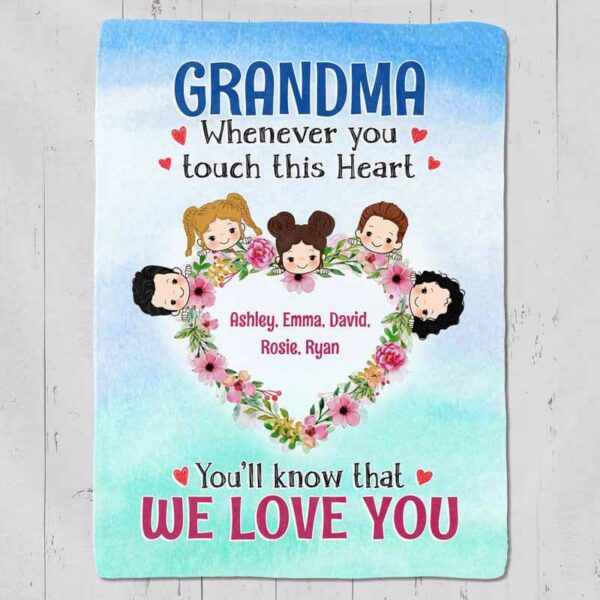 Fleece Blanket Grandma Touch This Heart Peeking Kids Personalized Fleece Blanket