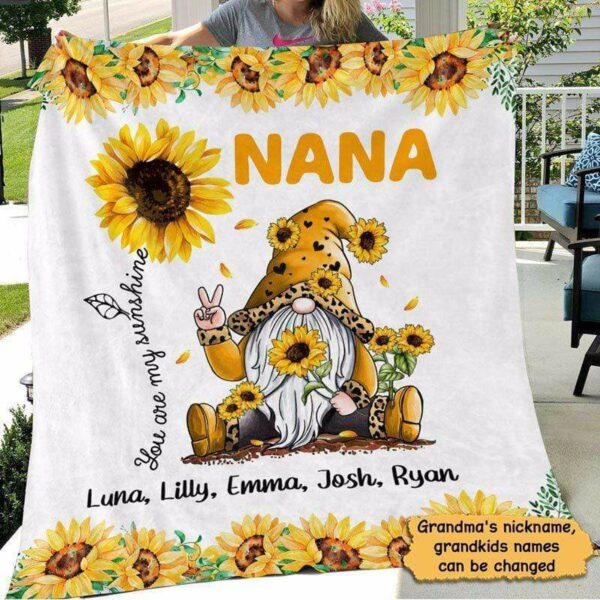 Fleece Blanket Greatest Blessings Grandma Sunflower Gnome Personalized Fleece Blanket 60" x 80" - BEST SELLER